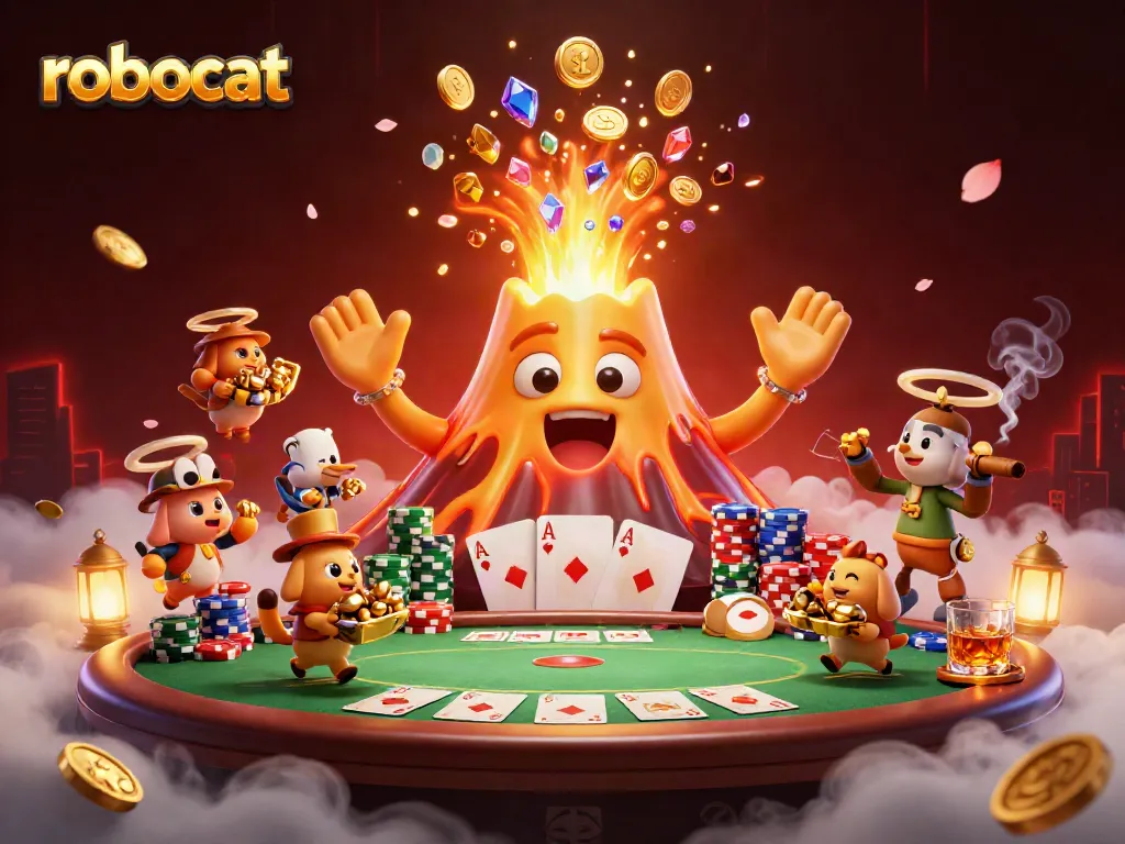 Engage with robocat gaming excitement as the volcano erupts coins, enriching your casino experience!