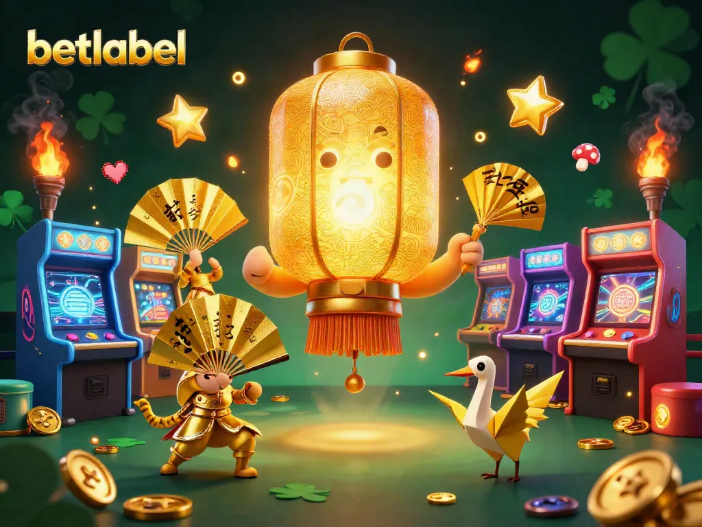 Experience the magic of betlabel casino with vibrant 3D lantern spirit and gamers engaged in action.