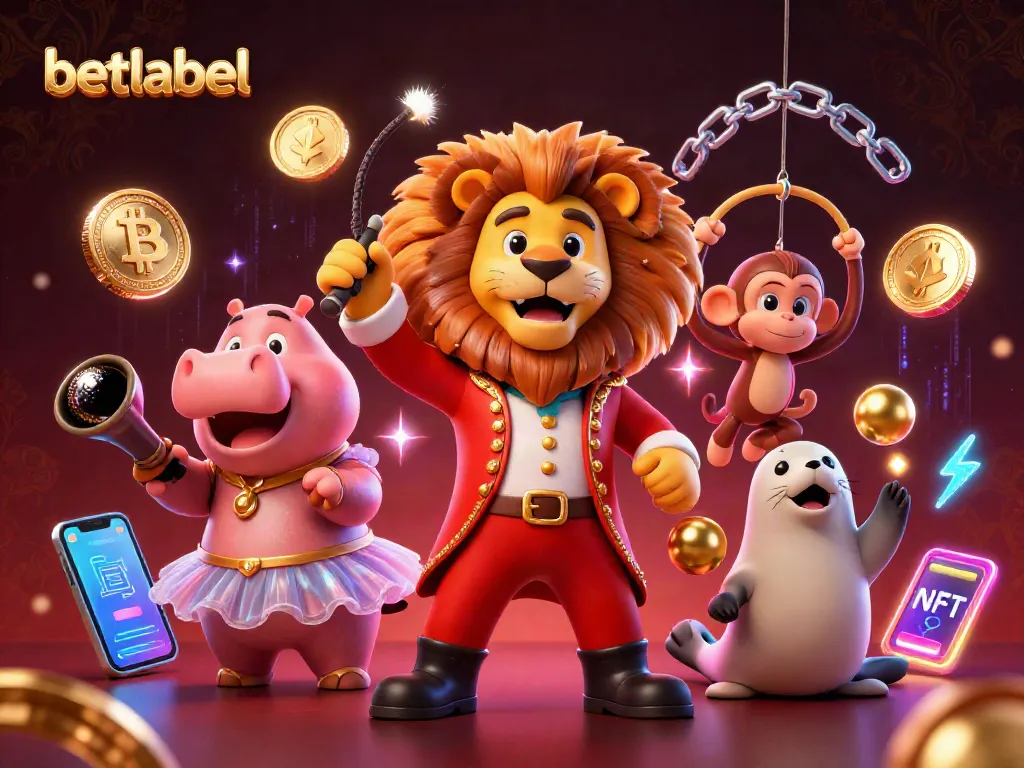 Experience dynamic betting excitement with betlabel featuring 3D circus characters and neon crypto elements.